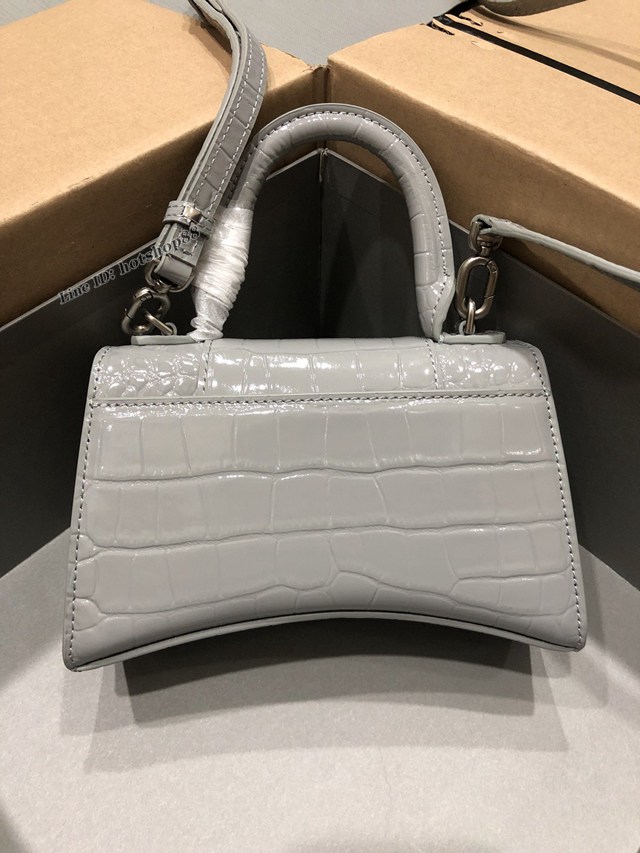 Balenciaga專櫃爆款小號手提女包 巴黎世家鱷魚灰色銀扣Hourglass沙漏包 fyj1639